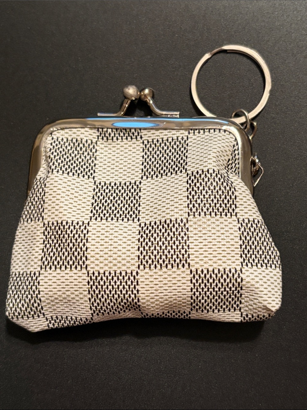 Classic Checkered kisslock Coin Purse Keychain